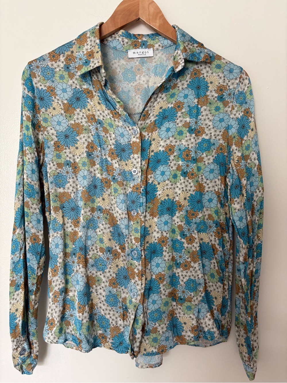 Margot Floral Button-Down Blouse - Blue & Tan